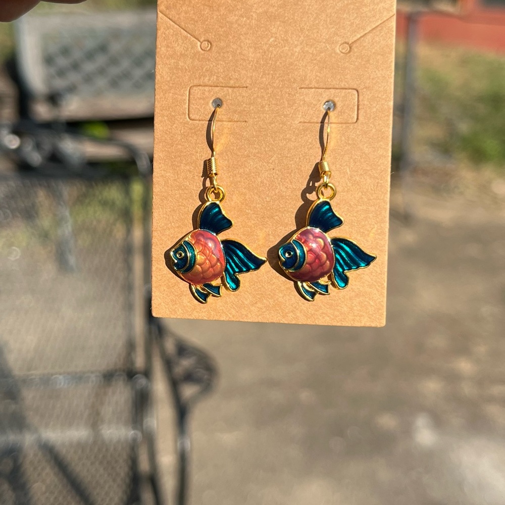 Blue and Red Goldfish Earrings